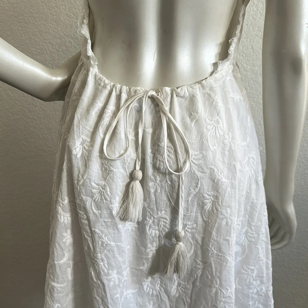 ZARA | Embroidered Open Back Halter Dress White Tassels Gold Beads Size Medium - Picture 6 of 12